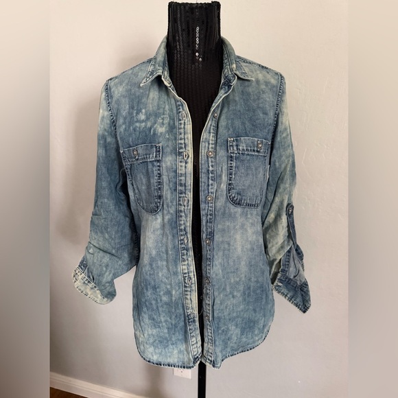 Ag Adriano Goldschmied Tops - AG Adriano Goldschmied Denim Shirt Medium Chambray Button Front Roll Tab Sleeve